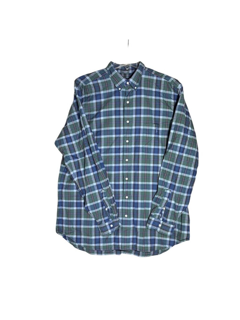 Polo Ralph Lauren Shirt Mens XLT Blue Green Plaid Oxford Button-Down